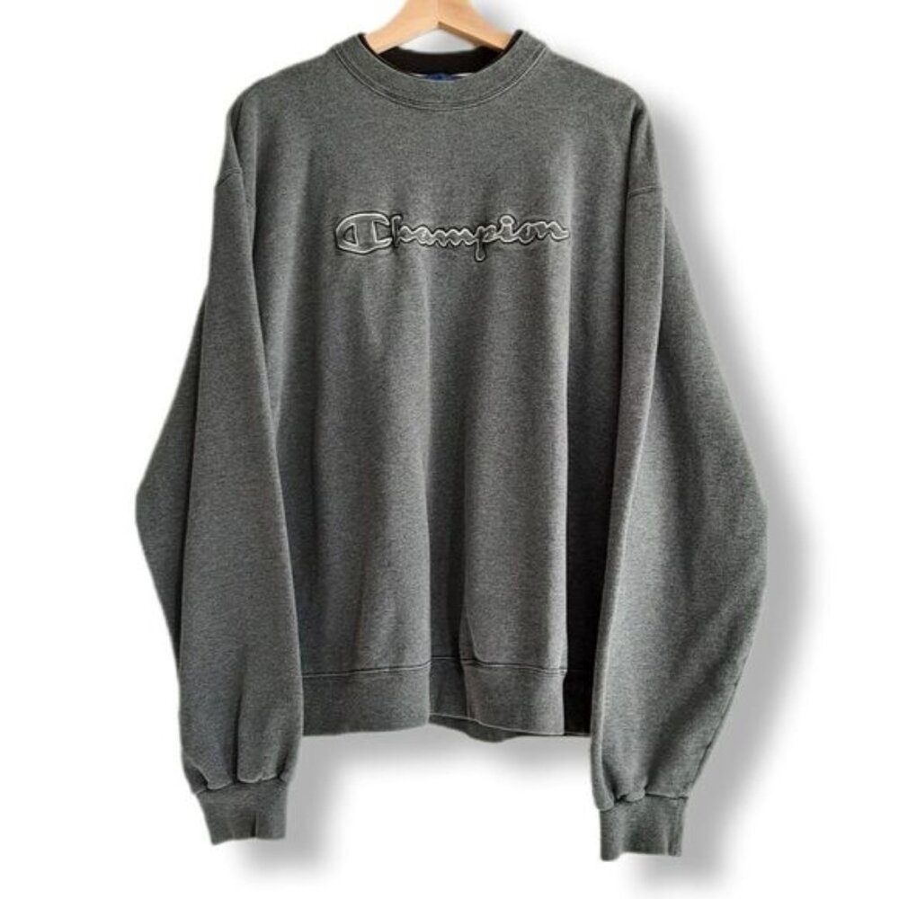 CHAMPION \ Relaxed Fit Cozy Pullover Crewneck Sweatshirt Grey Sz L